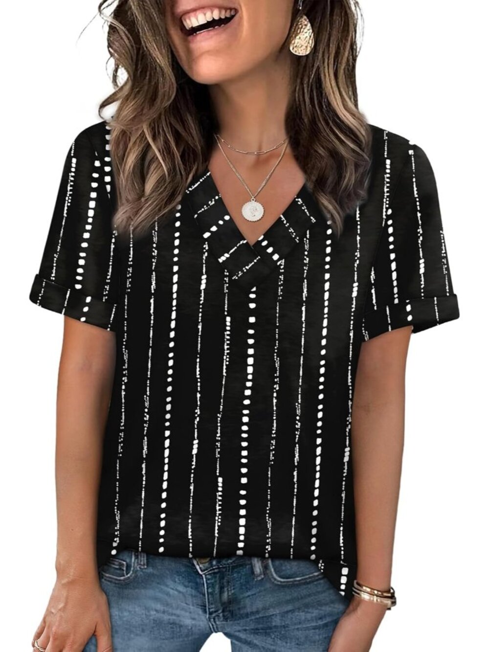 🆕Women's White Black Tops Short Sleeve Basic Casual V Neck T Shirts Trendy